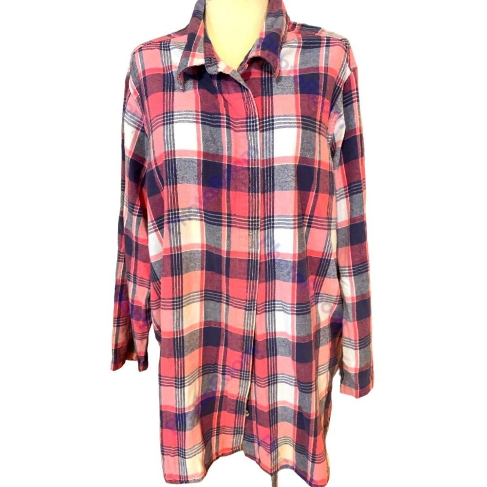 Mainstreet Blues, 2X, Long sleeve pink and blue plaid shirt